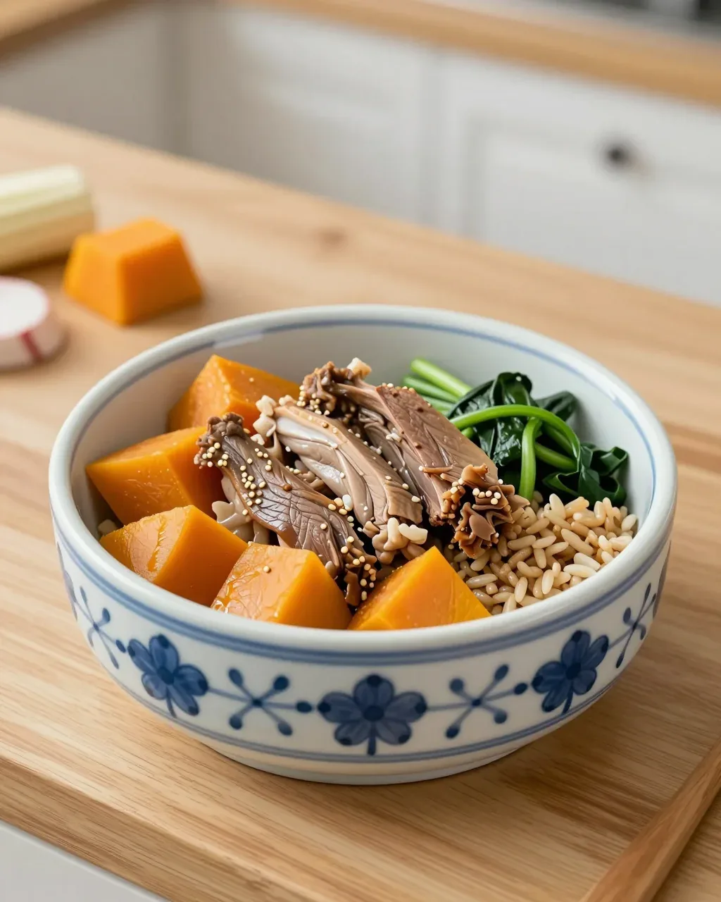 Duck & Kabocha, served