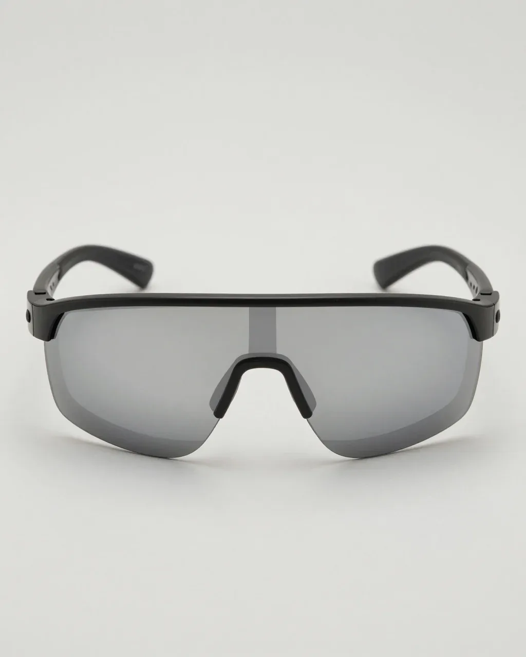 UMBRA from the front, black shield sunglasses with one wraparound mirrored lens